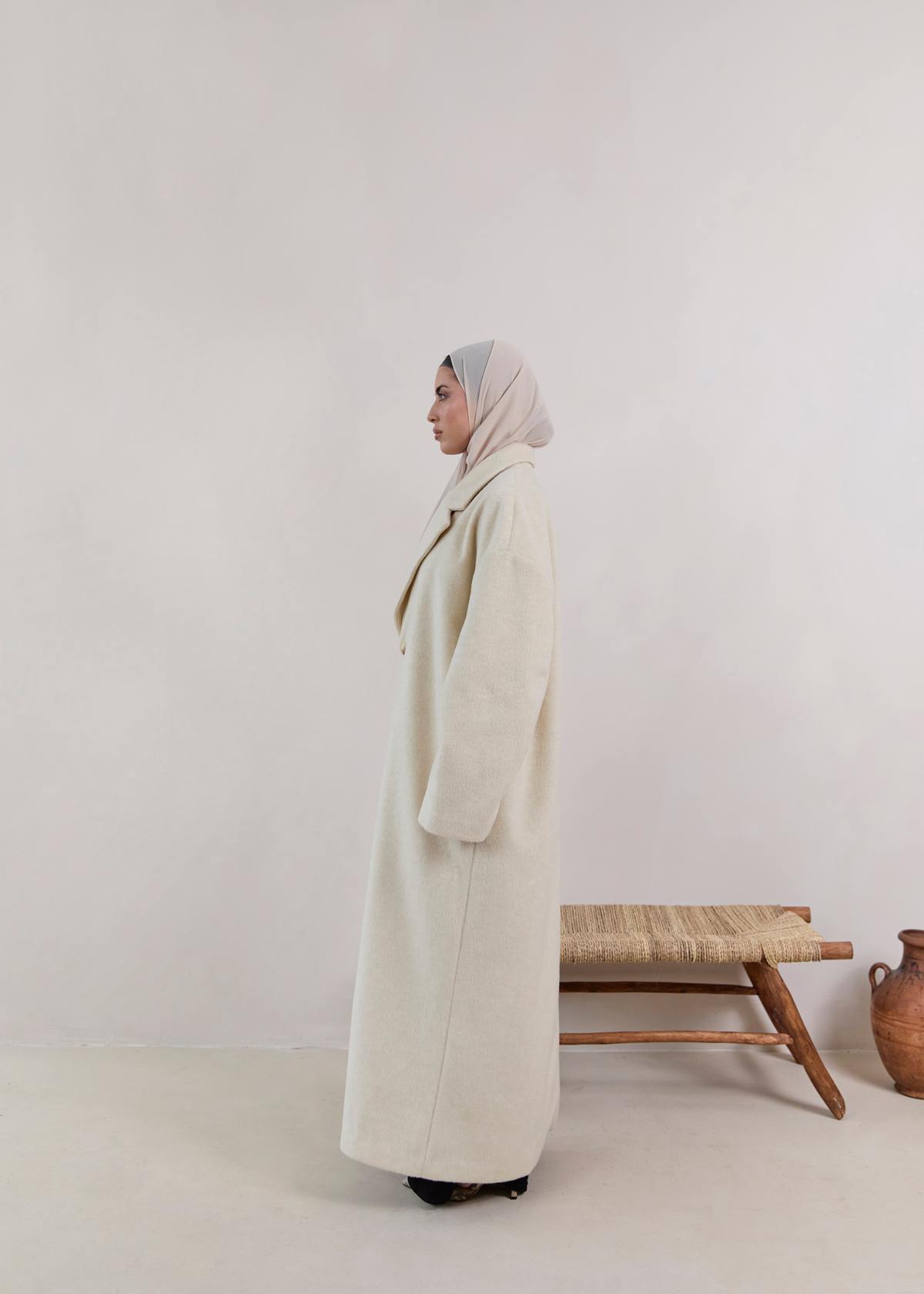 Ivory Sand Abaya Coat