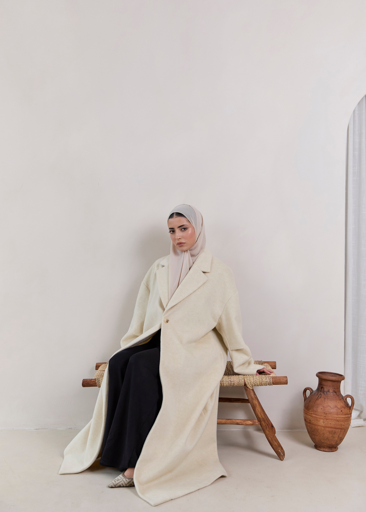 Ivory Sand Abaya Coat