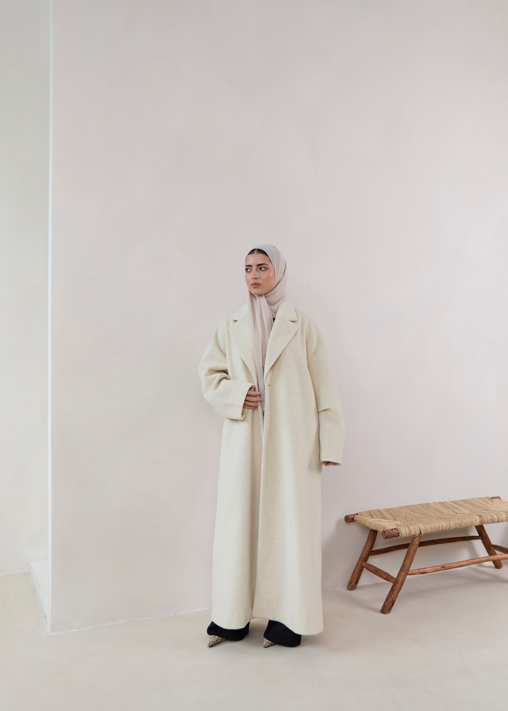 Ivory Sand Abaya Coat