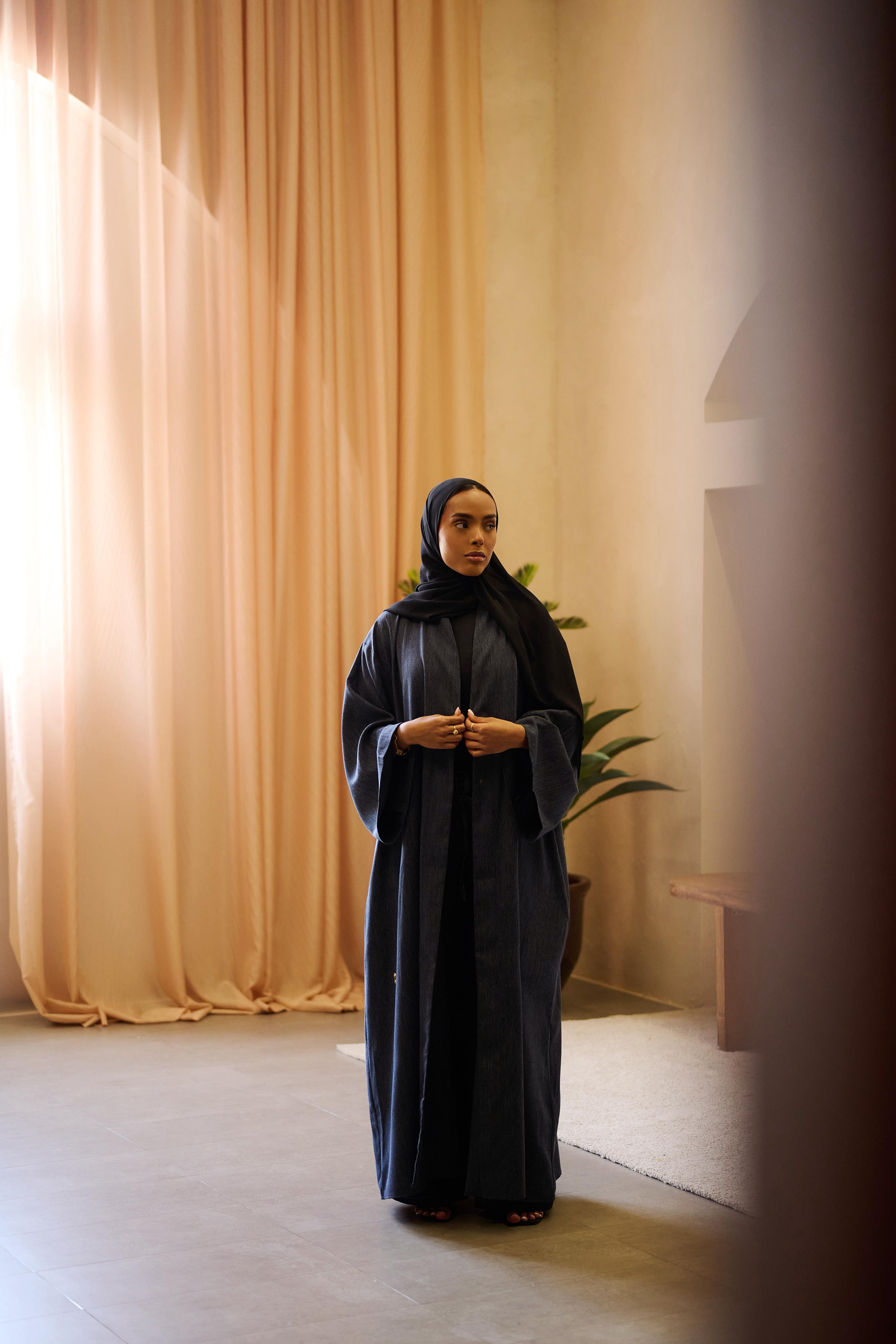 Classic Blends Open Abaya - Denim Blue