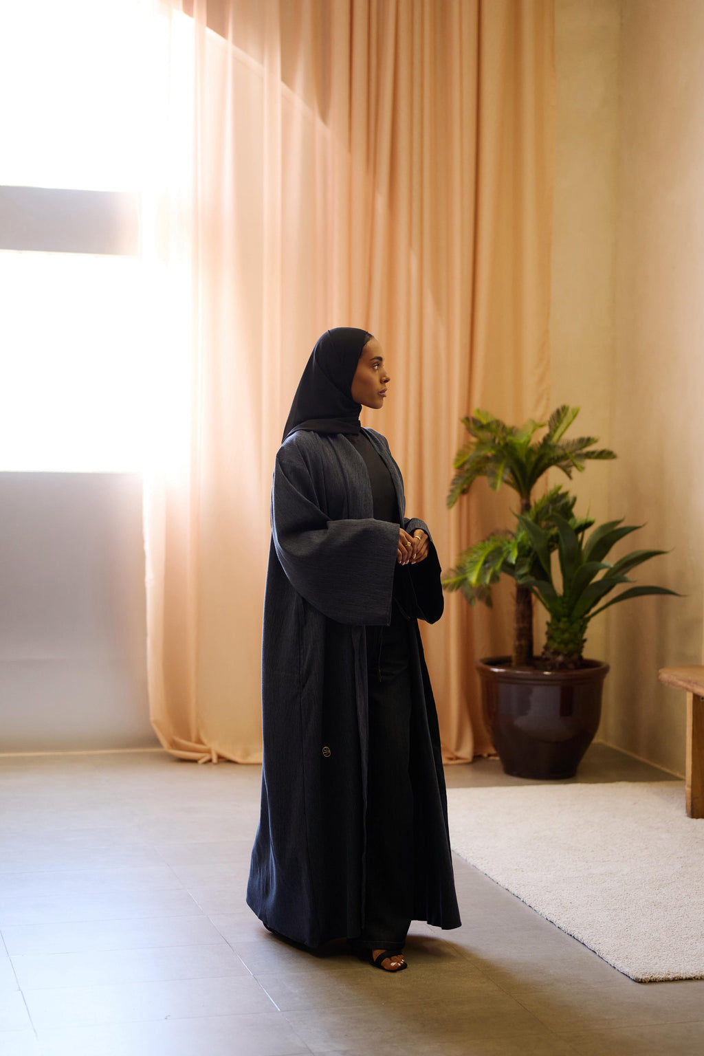 Classic Blends Open Abaya - Denim Blue