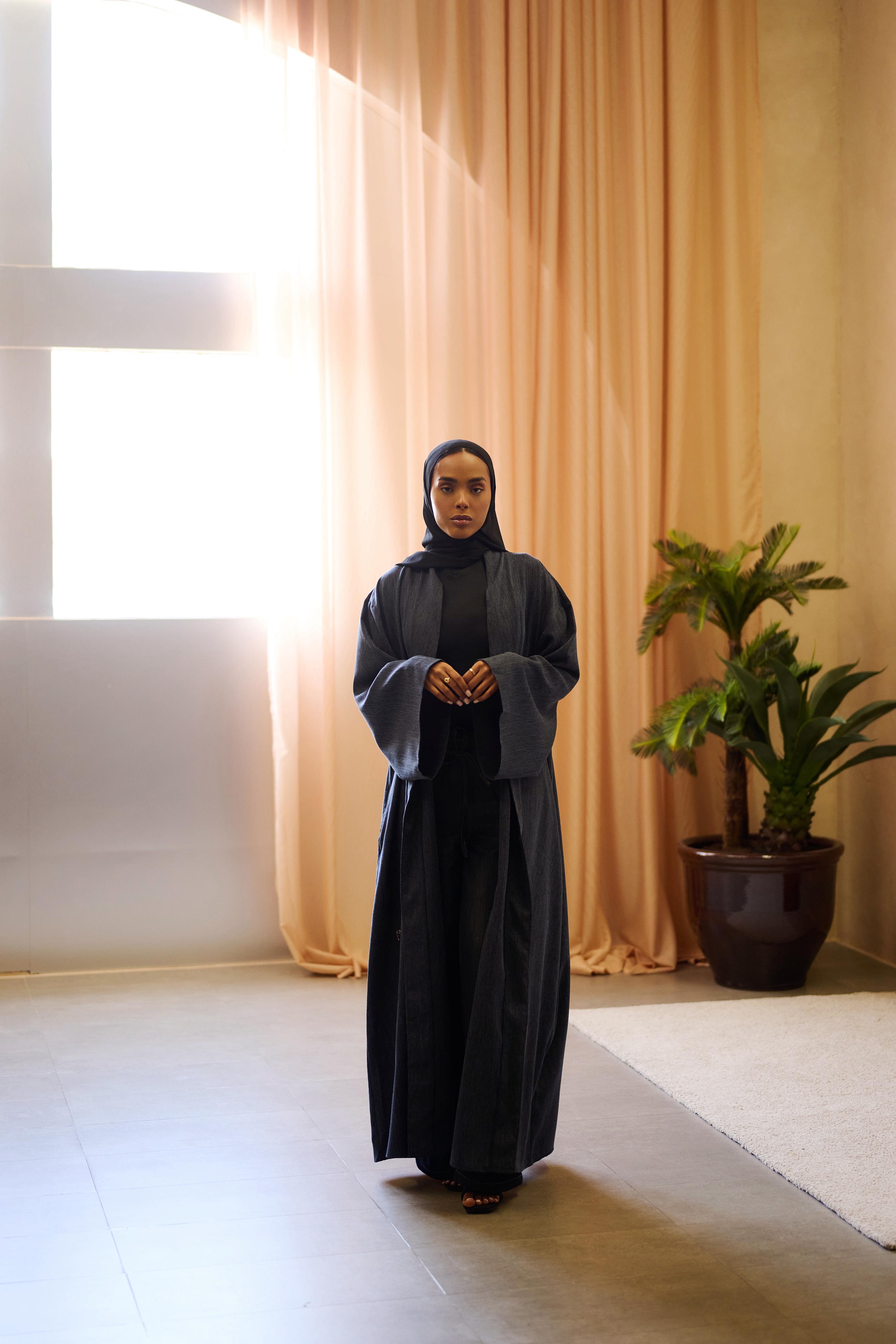 Classic Blends Open Abaya - Denim Blue