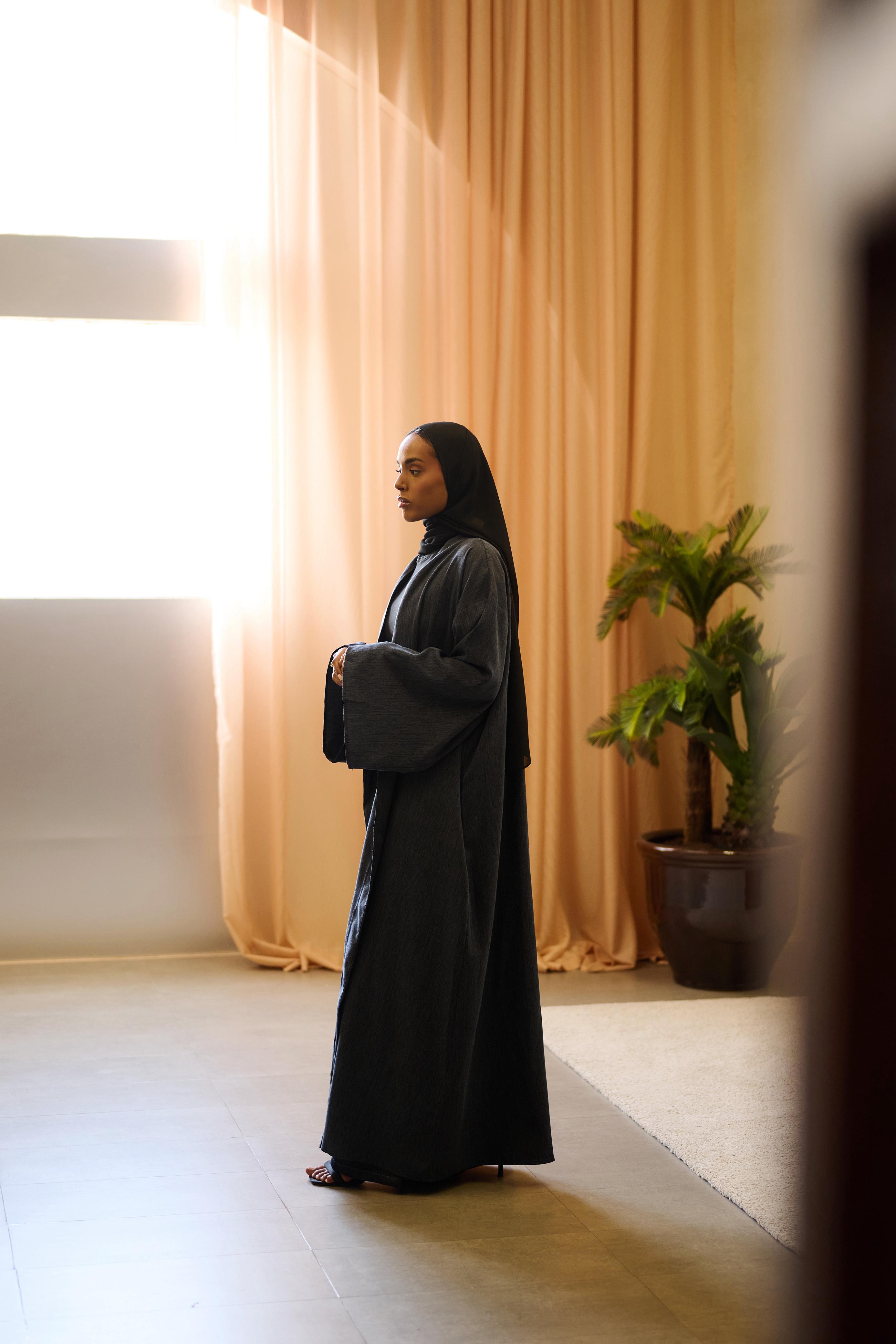 Classic Blends Open Abaya - Denim Blue